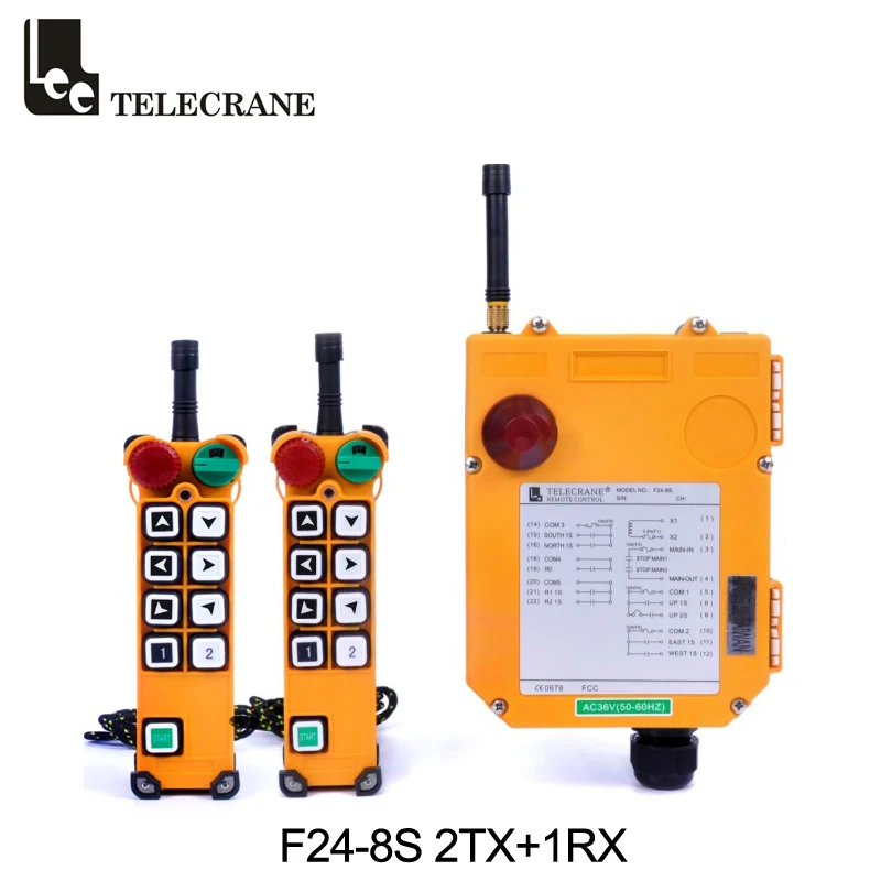 Telecrane F24-8s 8 Keys Single Speed 4 Motions Industrial Wireless Crane Hoist Remote Multiple Control Station With 2 Transmitte