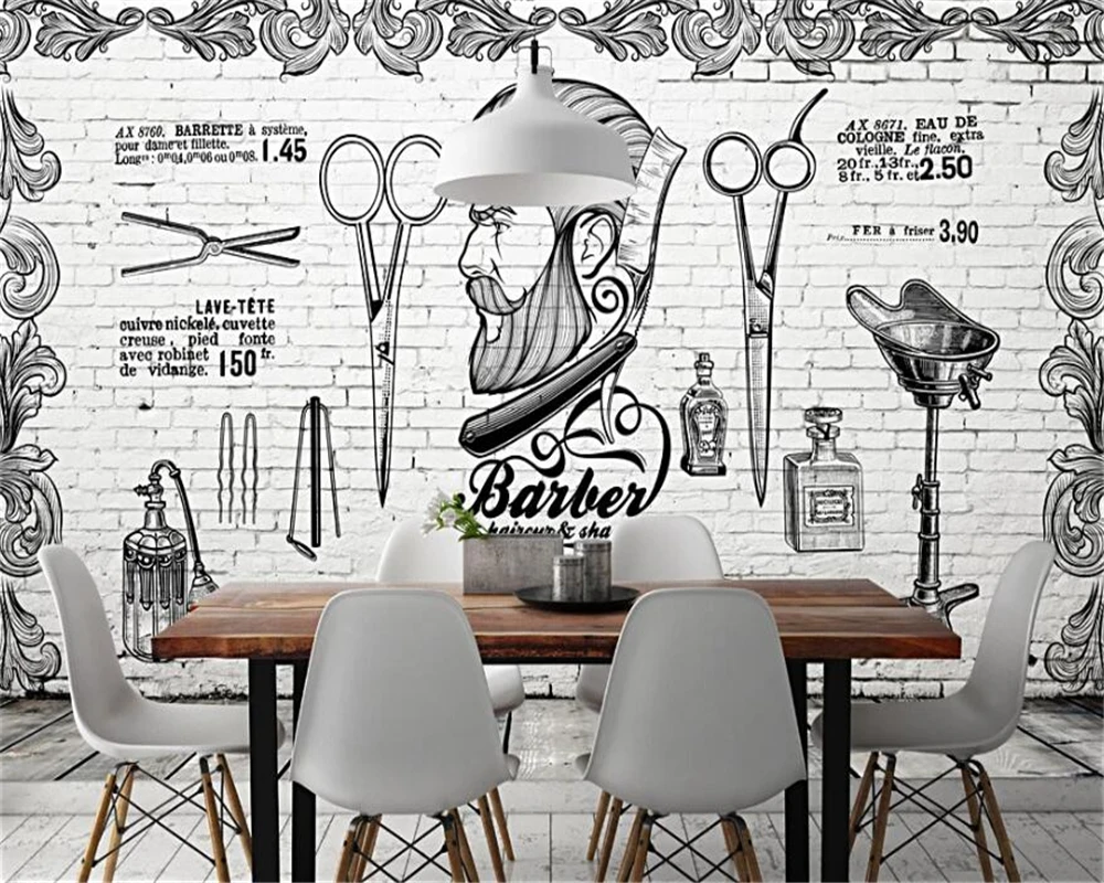 wellyu Customized large wall painter installed Europe and the United Kingdom British retro trend barber shop background wall