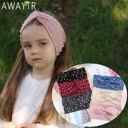 AWAYTR damskie opaski perły opaski do włosów dzianiny Turban Bandana jesienno-zimowa elastyczna opaska do włosów ciepłe futro akcesoria stroik