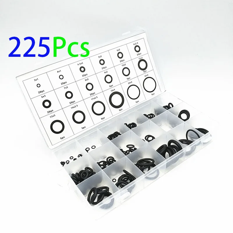 225pcs O Rings Silicone Seal Sealing O-Rings Washer Rubber Assortment Kit Set Box Repair Gasket for Car Air Conditioning Sealant