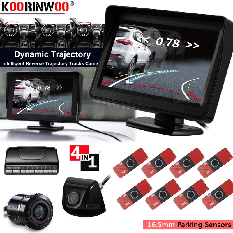 

Koorinwoo Intelligent Parktronic With CCD Dynamic Trajectory Guide Trunk Camera Car Monitor Video Parking Sensors 8 Alert System