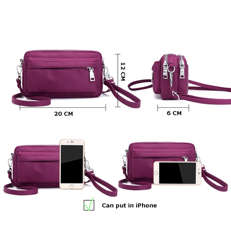 Ladies Fashion Shoulder Bags Women Waterproof Nylon Handbag Zipper Purses Messenger Crossbody Bag Travel Casual Mini Clutch