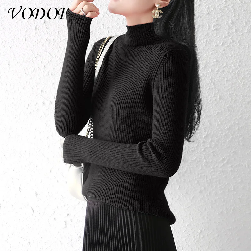 VODOF Soft Loose Knitted Cashmere Sweater Women 2021 New Winter Loose Solid Color Women's Pullover Warm Basic Knitted Pullover