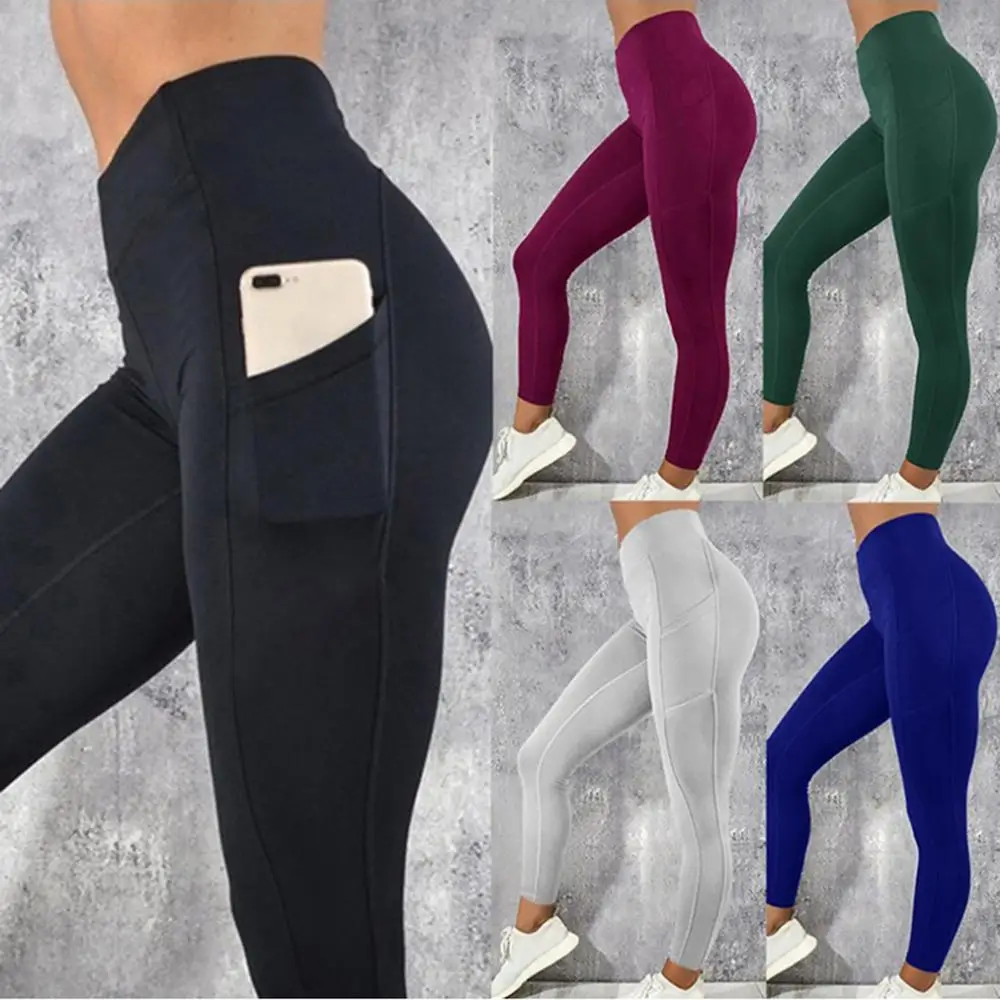 Women Yoga Leggings Gym Fitness Breathable Quick Drying Tights High Waist Lifting Hip Workout Legging Running Pants w/ Pocket