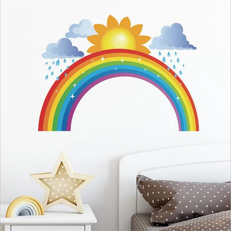 Rainbow Cloud Rain Sun Wall Sticker For Kid's Room Bedroom Wall Cabinet Sticke On The Wall Drawer Decorative Self Adhesive