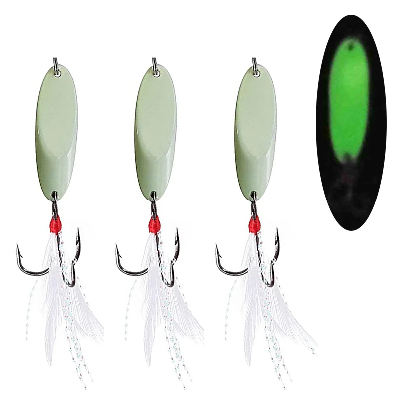 

7pcs Luminous Sequins with Feather Fishing Lures Spoon Lure Hard Baits for Bass Pike Fishing Tackle