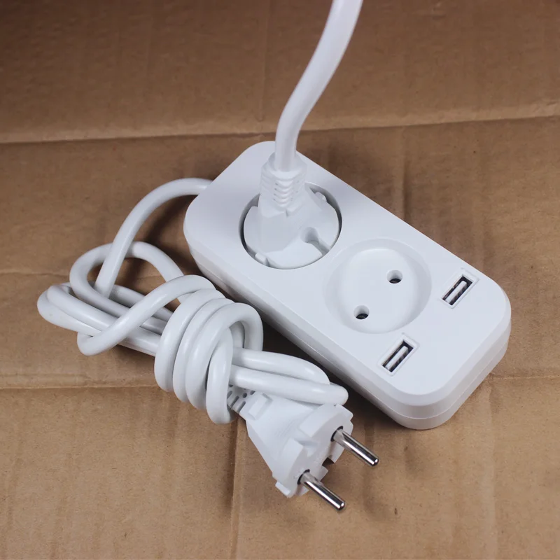 Double Socket European 2A 5V USB extension socket  with 1.5m CCA cable KE-11-1.5