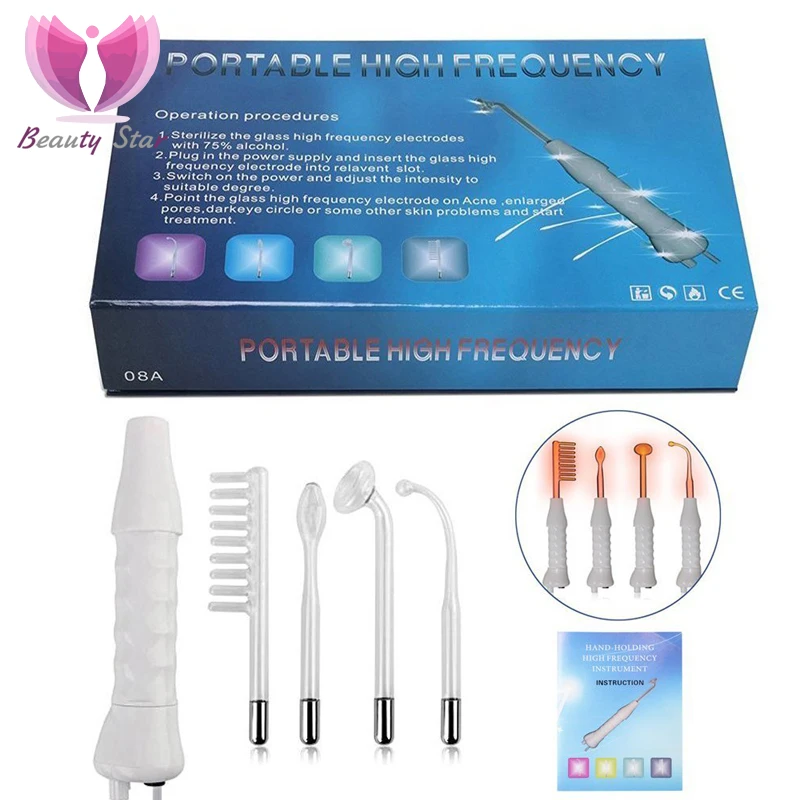 

4 IN 1High Frequency Electrode Facial Machine Portable Electrode Wand Acne Spot Wrinkle Remover Hair Growing Tubes Skin Care Spa