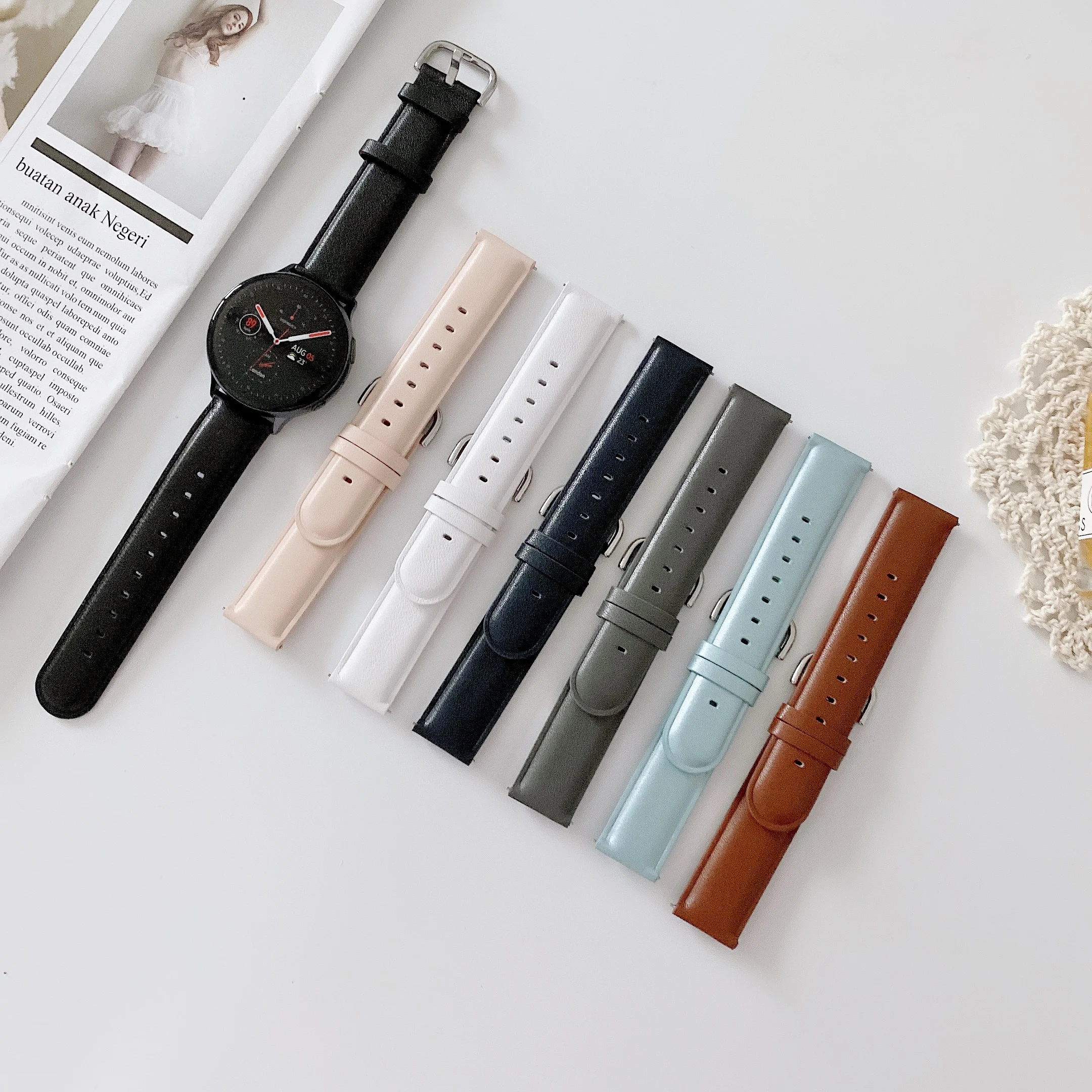 

Ремешок кожаный для Samsung Galaxy watch 4/3 Gear S3 Huawei watch GT GT2, 22 мм 20 мм