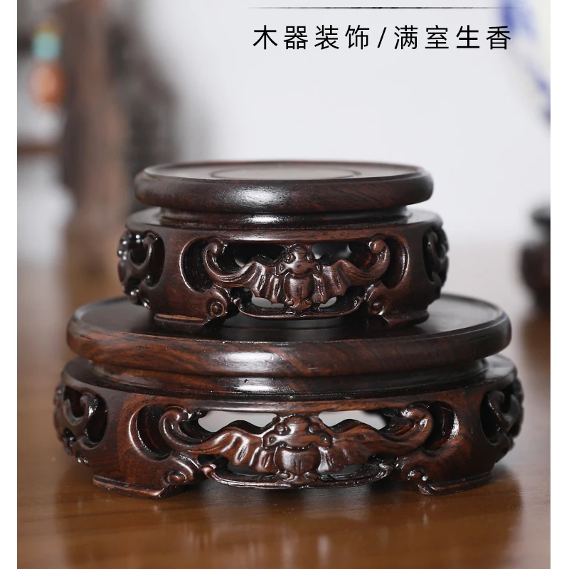 Black rosewood ebony circular base wood logs base stone jade ornaments bonsai teapot base