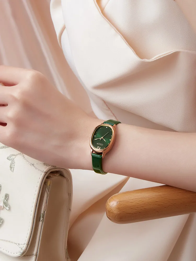 Cute Elegant Green Women\'s Watch Japan Mov\'t Lady Hours Fine Fashion Real Leather Bracelet Girl\'s Gift Julius Box