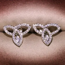 Korean version of refined temperament simple wild zircon with white zircon bow earrings needle sweet net red earrings