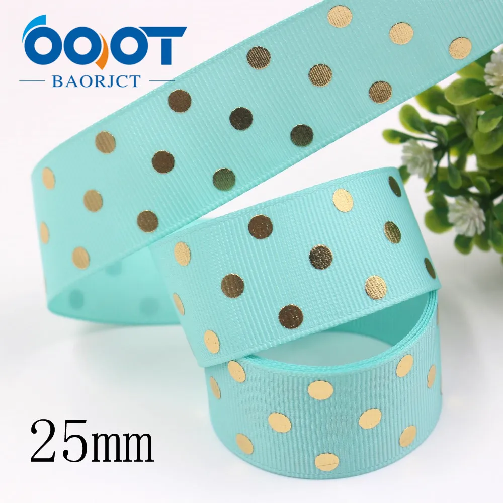 OOOT BAORJCT I-19814-1911,25mm,10yards Solid color dot hot stamping grosgrain Ribbons,bow cap DIY accessories decorations