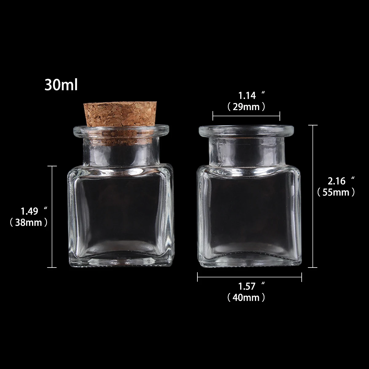 6pcs 30ml 40*55mm Square Glass Bottle With Corks Empty Clear Square Flat Bottles Glycyrrhiza Sweets Food Grade Seal Jar Vials