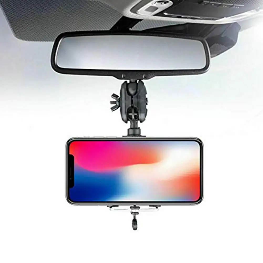 Universal Car Rearview Mirror Mount Mobile Phone Holder Driving Recorder 360 Degree Rotation Smartphone Stand GPS Hanger Bracket