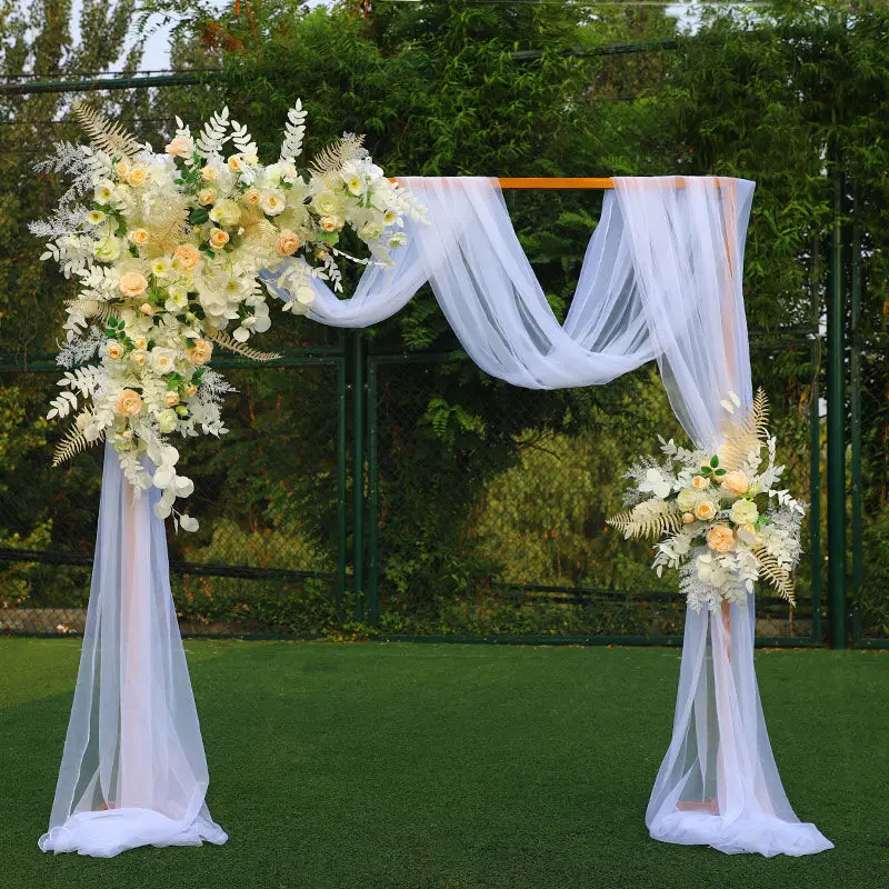 Pastoral Style Wedding Arch Set Artificial Silk Flower Row With Gold Stand For Party DIY Site Layout Supplies