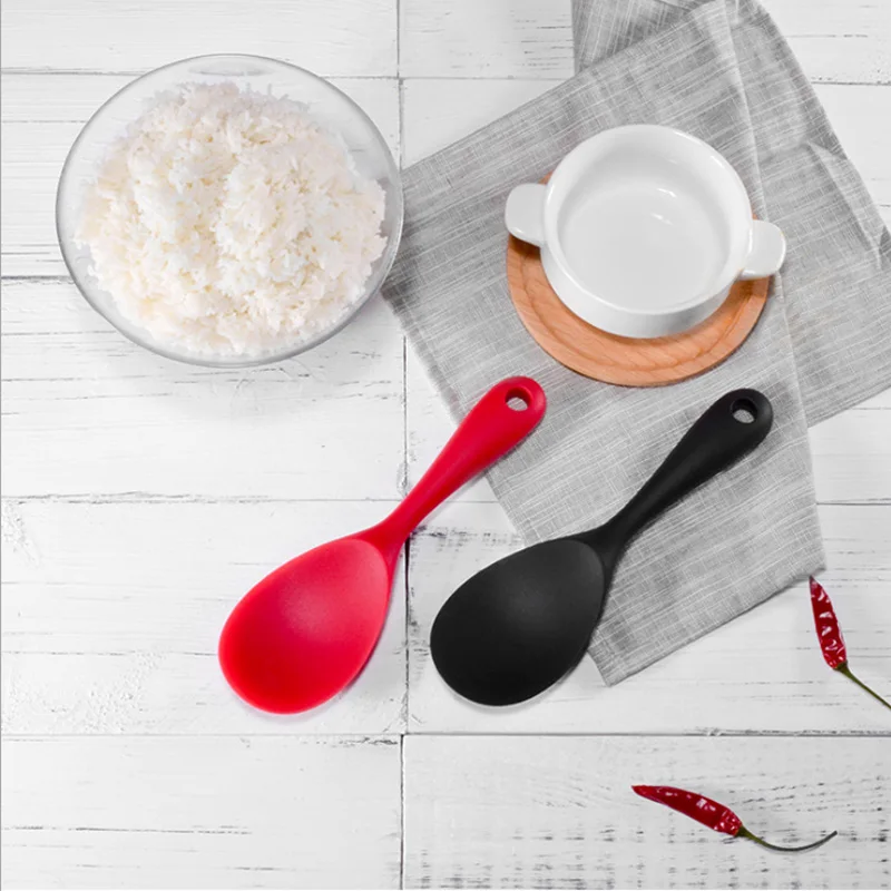 

Kitchen Accessories Silicone Solid Color Heat-resistant Non-stick Rice Spoon Long-handled Cooking Tools Food Grade