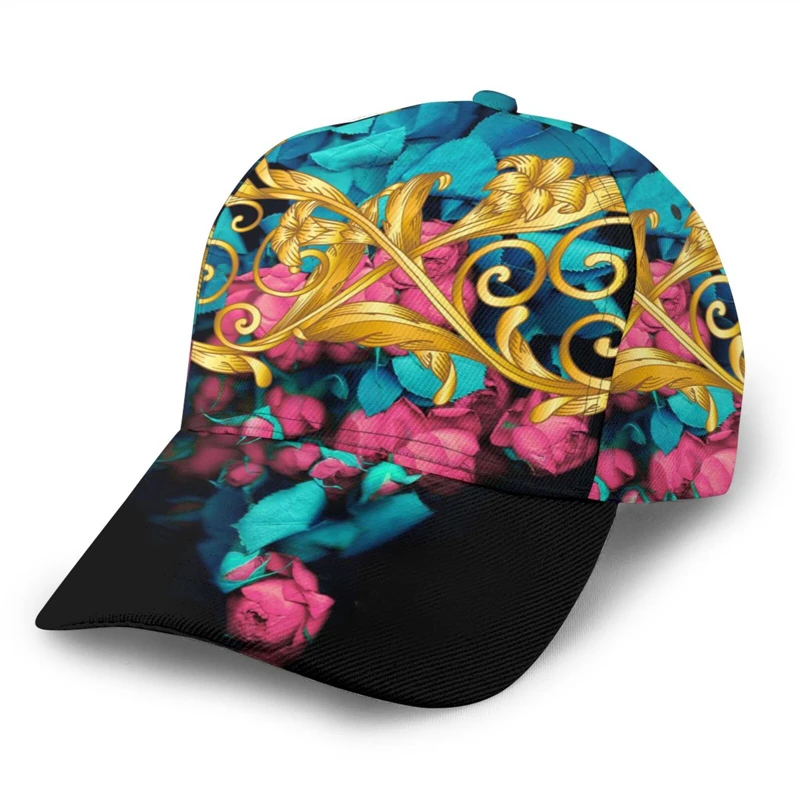 

Noisydesigns New Blue Pink Floral Golden Pattern Women Baseball Caps Unisex Summer Outdoor Sunscreen Hats Free Cutom Dropship