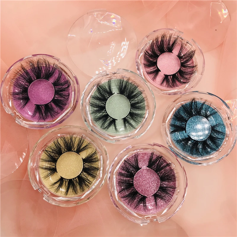 

6 Pairs/Lot 27mm Mink Eyelashes Dramatic Long Mink 5D Lashes Custom Clear Circle Package