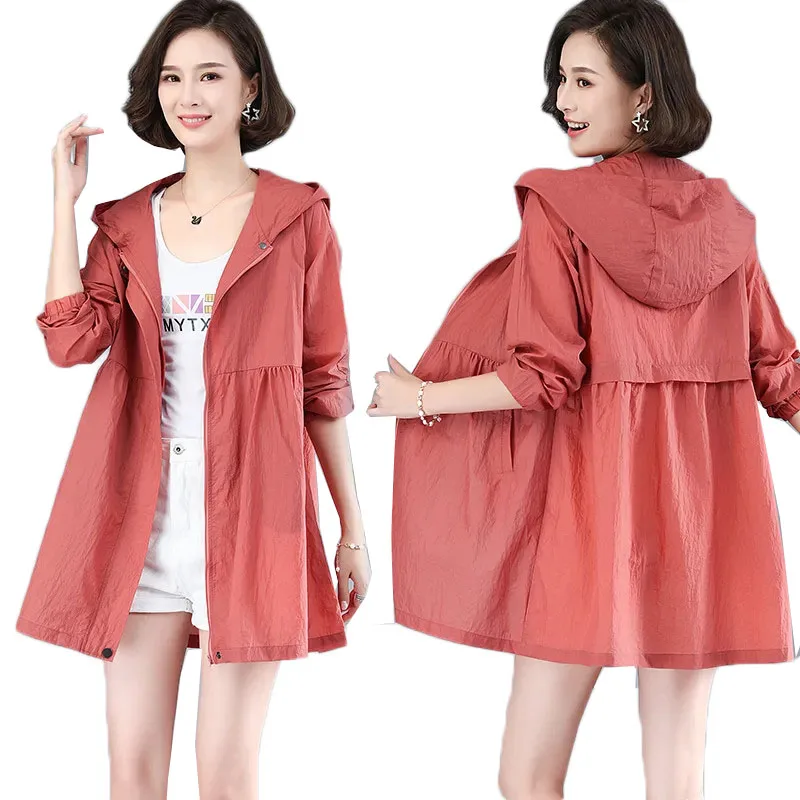 

Summer Sun Protection Clothing 2022 Women Hooded Jacket Long Loose Thin Tops Female Breathable Anti-UV Sunscreen Coat Q19