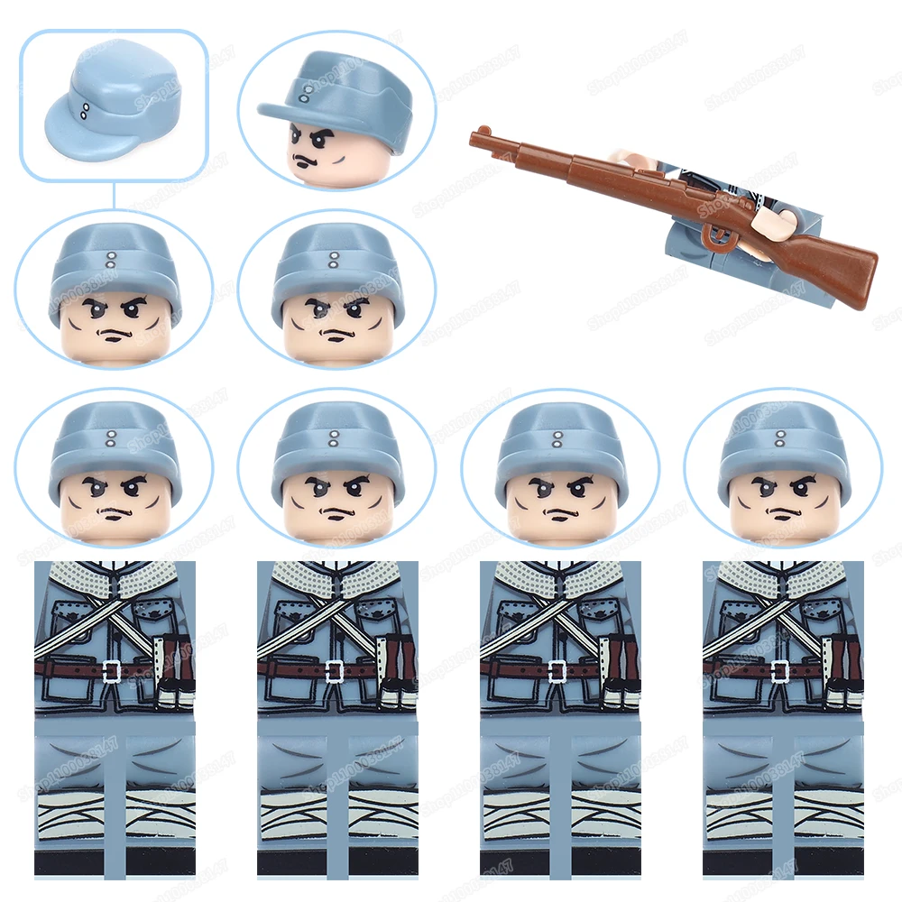 Military WW2 Figures Equipment 98k Chinese Army Eight Way Soldier Building Block Assembly War Legion Model Child Gifts Boy Toys