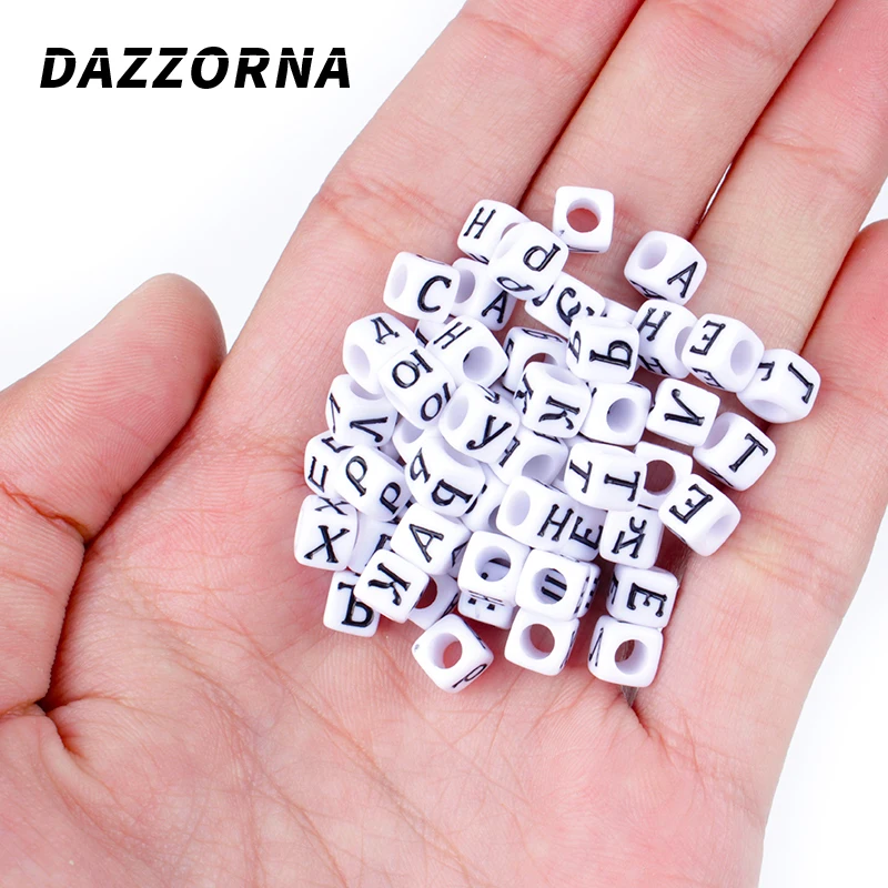 100/300/500Pcs DIY Bracelet Necklace Letter Beads Jewelry 6mm White Alphabet/ Letter Acrylic Cube Russian Letter  Beads Accesory