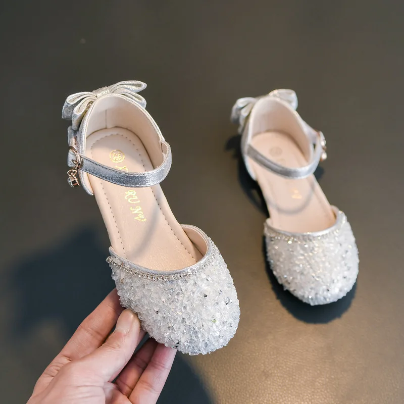 2021 dziecięce buty do tańca skórzane lato na małą kokardka dziewczęca sandały na imprezę moda Rhinestone Kids Princess Shoe 2 3-10 lat