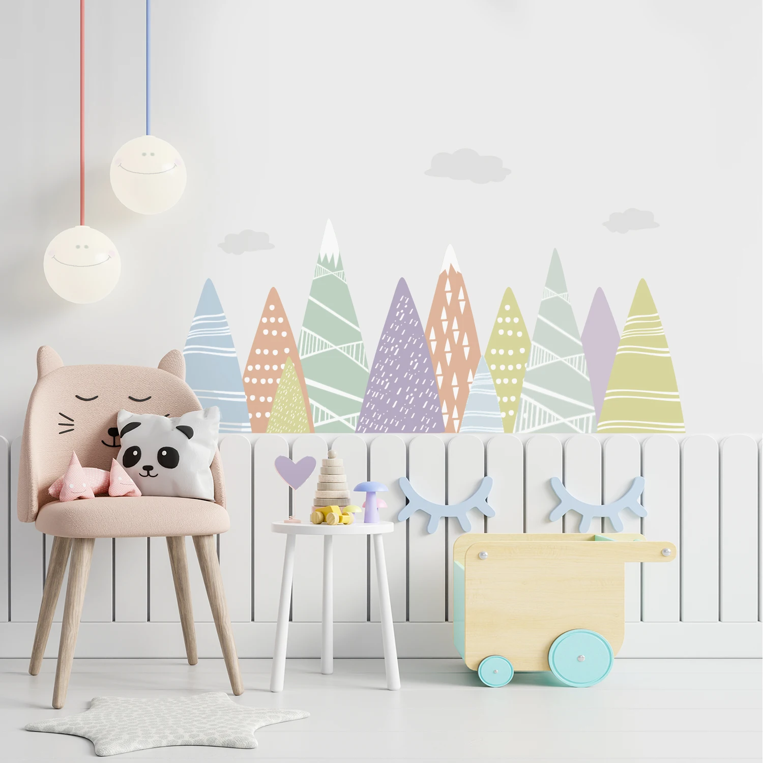 

Cartoon Colored Decorated Mountain Wall Stickers for Kids Room Living Room Nursery Home Decor Self-adhesive Fabric Mural Decals