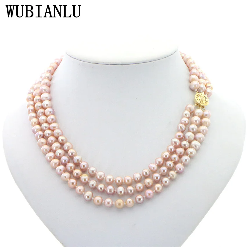 

Natural 7-8mm Freshwater Pearl Necklace Women's Jewelry Chain Charm 3 Row Multicolor Female Fashion Four Seasons Collar T247