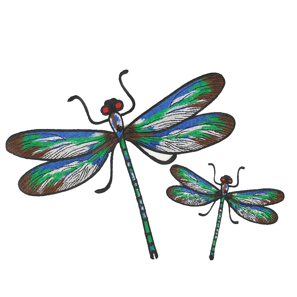 2PCS Large Dragonfly Embroidery Patch Badges Ironing on Clothes Sticker Appliques for Jackets Backpacks DIY Apparel Accessories