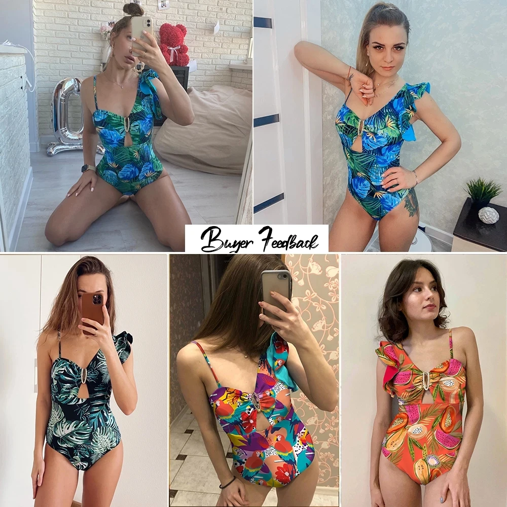 Maillot de bain une pièce à volants, confortable, imprimé, taille haute, bretelles, tambours imbibés, vêtements de plage, pour femmes