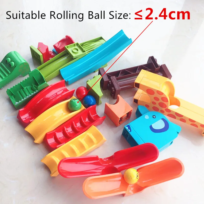 Marble Run Big Building Blocks Dinosaur Slide Track Rolling Ball Twister Funnel Catapult Parts Maze Game Compatible Kids Toys