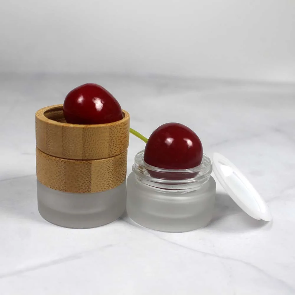 5g Mini glass frosted jar  with bamboo cover without white  inner cushion