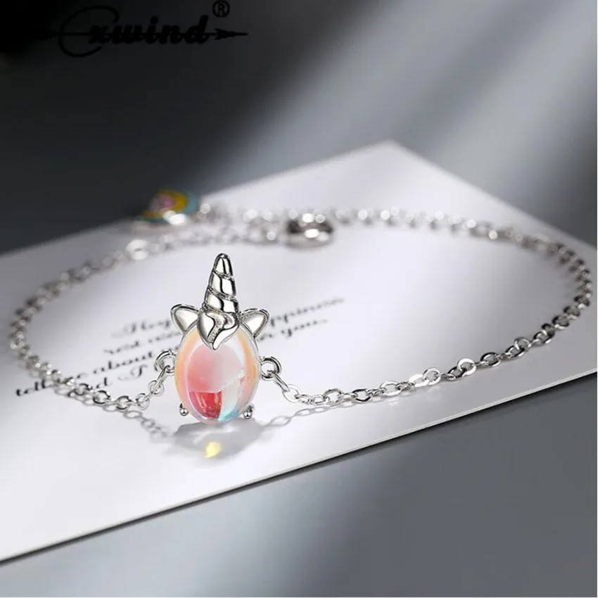 

Cxwind Creative Unicorn Rainbow Colorful Moonstone Bracelets & Bangles For Women Trendy Cuff Bracelet Party Gifts Animal Jewelry