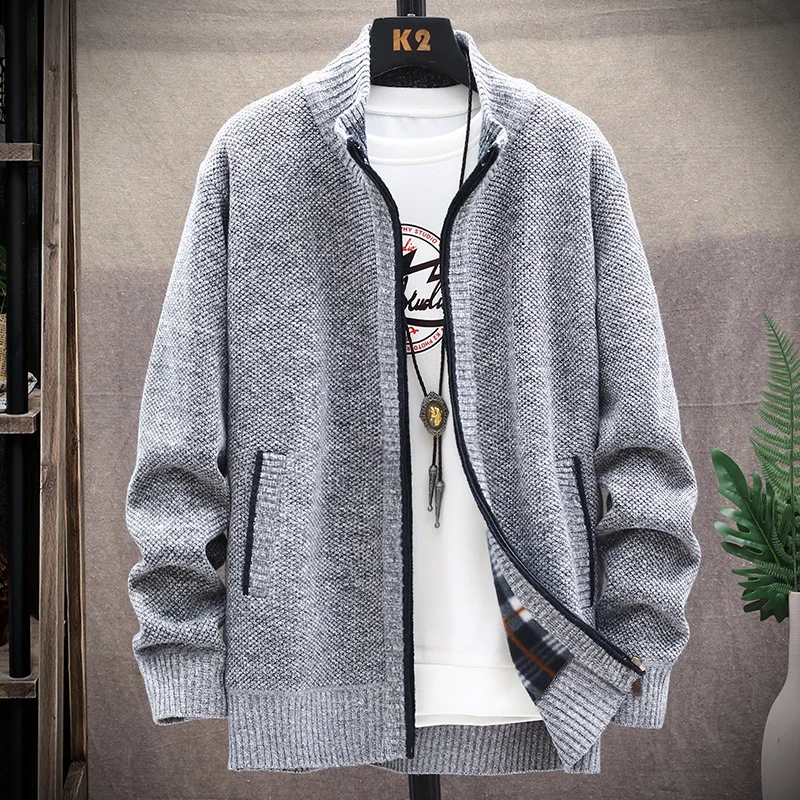 Men's Fashion Sweaters Long Sleeves Autumn Cardigan 2021 Casual Coats Solid Thick Slim Warm Male Spring Winter New Brand MOOWNUC