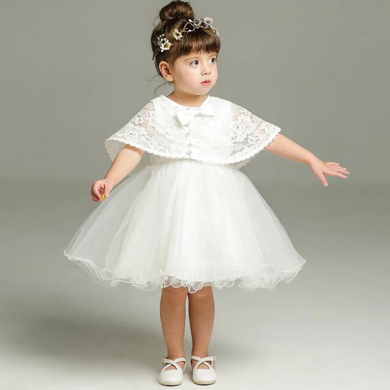 2024 New Summer 0-24M Infant Baby Girls White Lace Princess Dress Baptism Dresses Baby Birthday Wedding Party Evening Dress