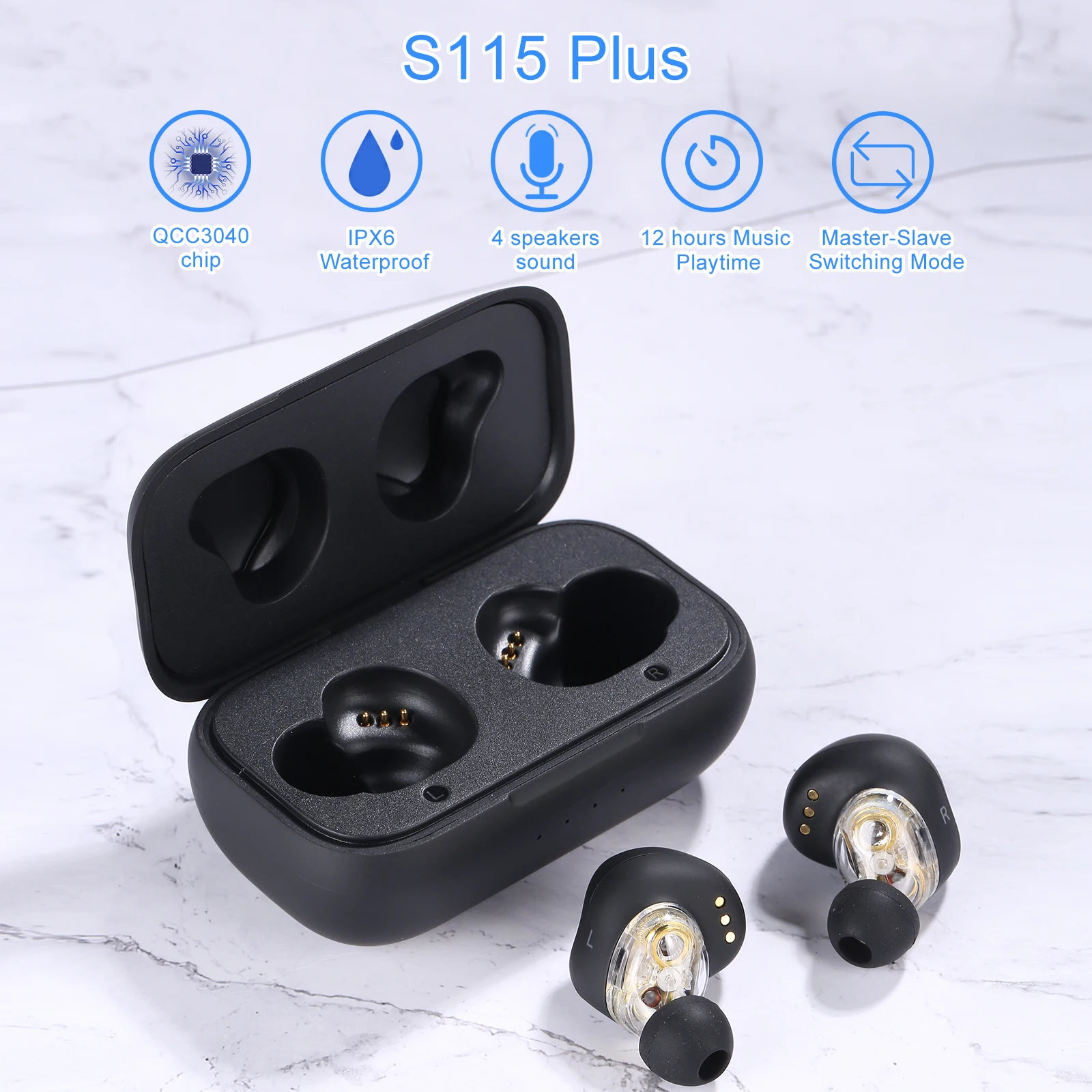 

Newest SYLLABLE S115 Plus TWS of QCC3040 Chip Sports Earphones 12 hours True Wireless Stereo Earbuds Strong bass Headset