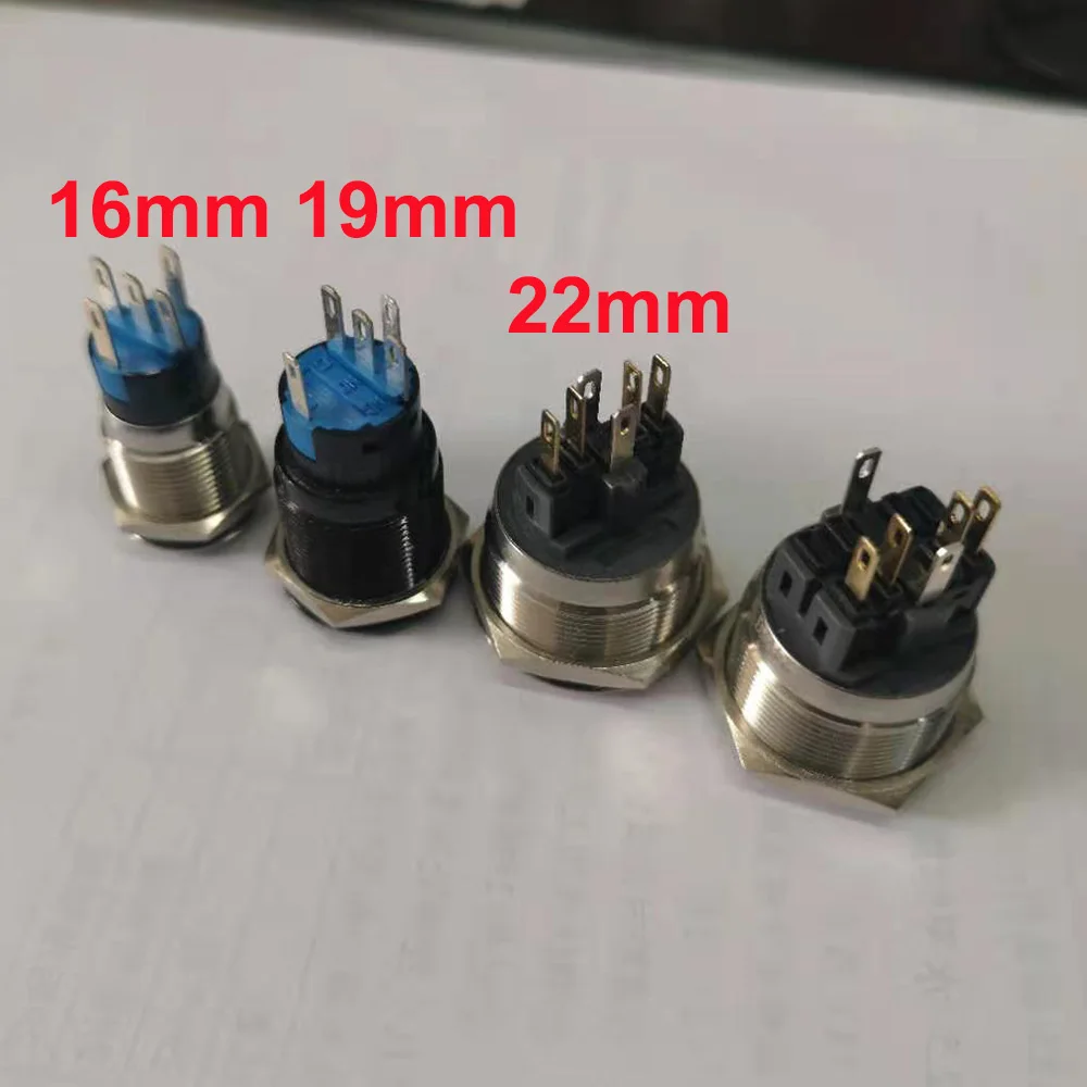 16mm 19mm 22mm 25mm 30mm 3V 12V 24V 220V Ring Led Light Momentary Push Buttons Switch DPST Metal Industrial Boat Car DIY Switch
