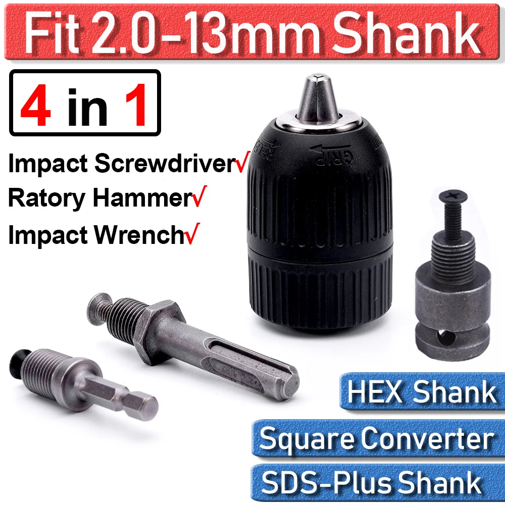 SDS Plus Shank 2 in 1 Fit Routary hammer Hex Adaptor Square Converter Impact Wrench Socket 1/2\