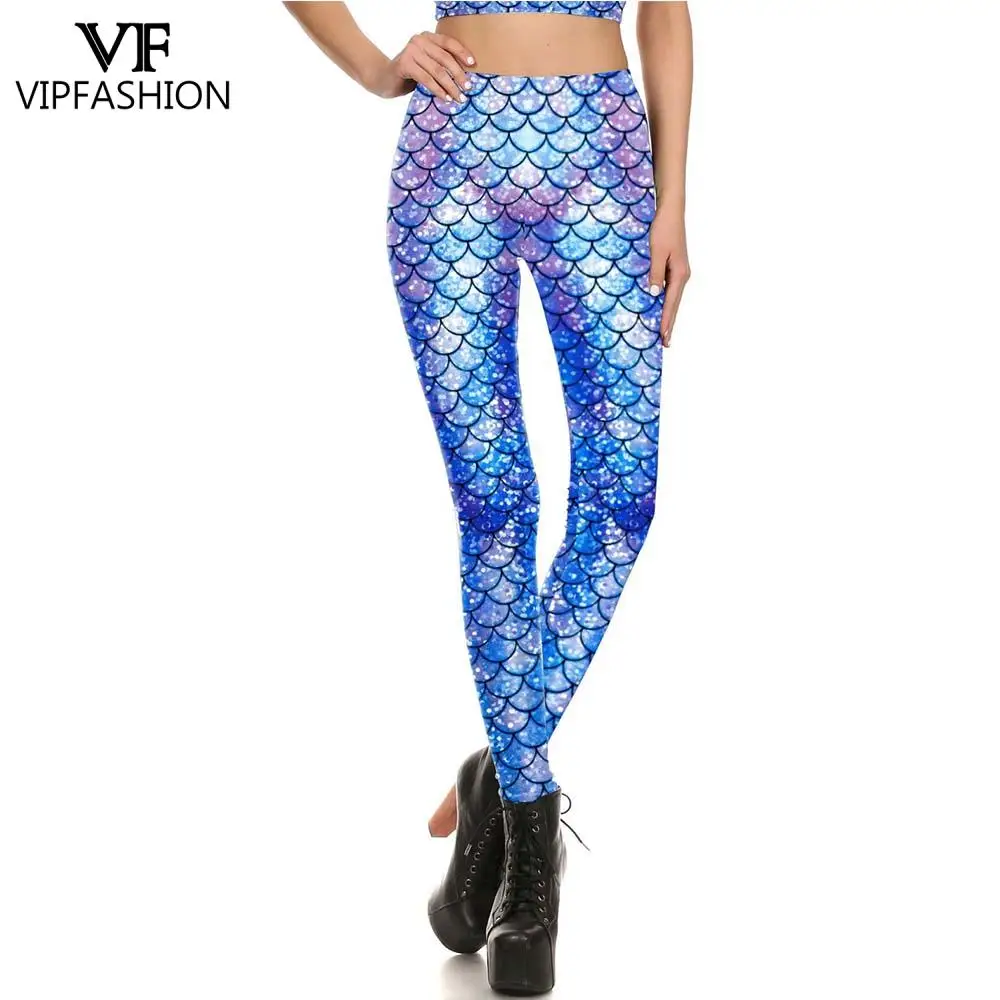 VIP FASHION Legging a vita alta elasticità sottile Spandex magro Sexy bilance colorate stampate Push Up Fitness pantaloni Legging a sirena