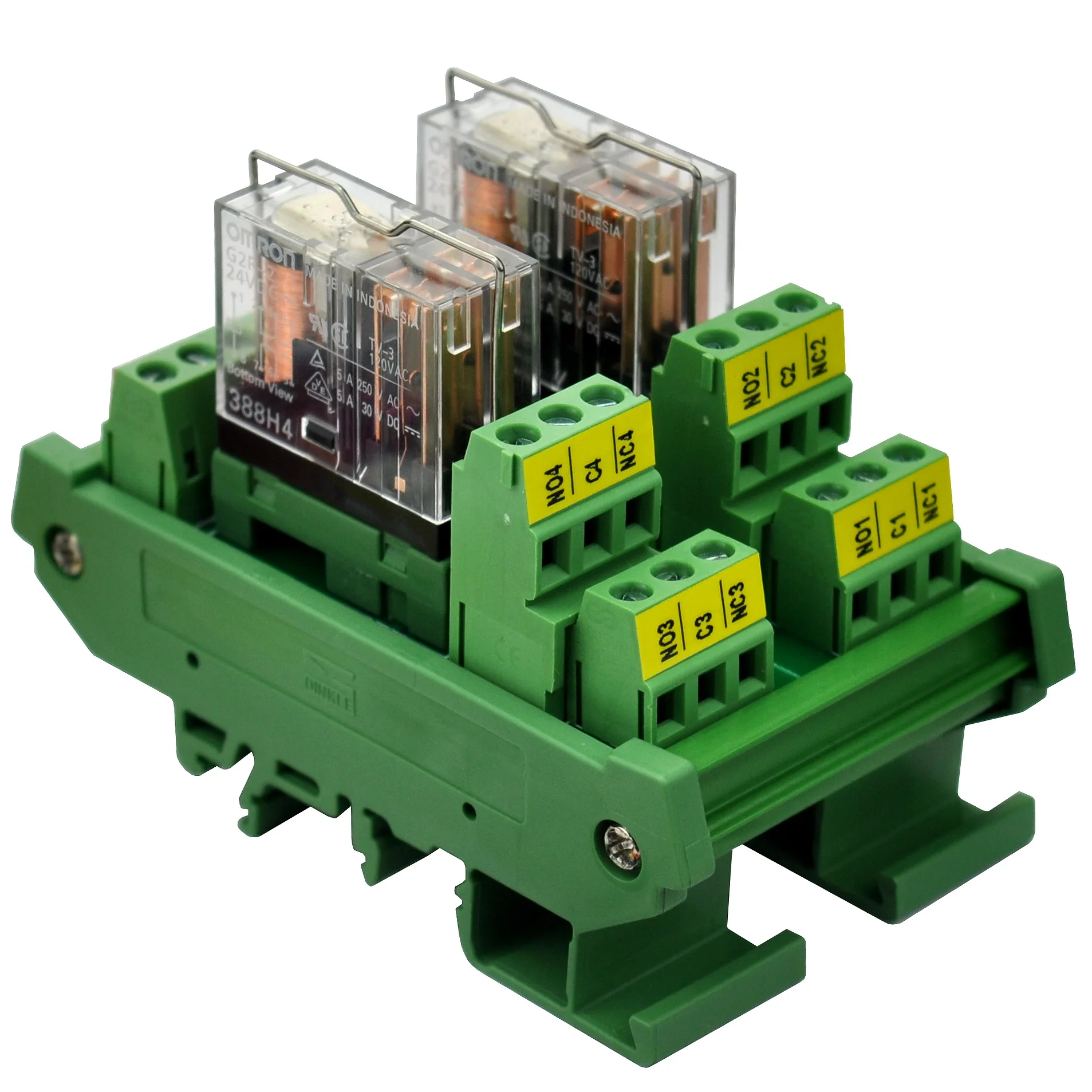 

ELECTRONICS-SALON DIN Rail Mount AC/DC 24V Control 2 DPDT 5Amp Pluggable Power Relay Interface Module.