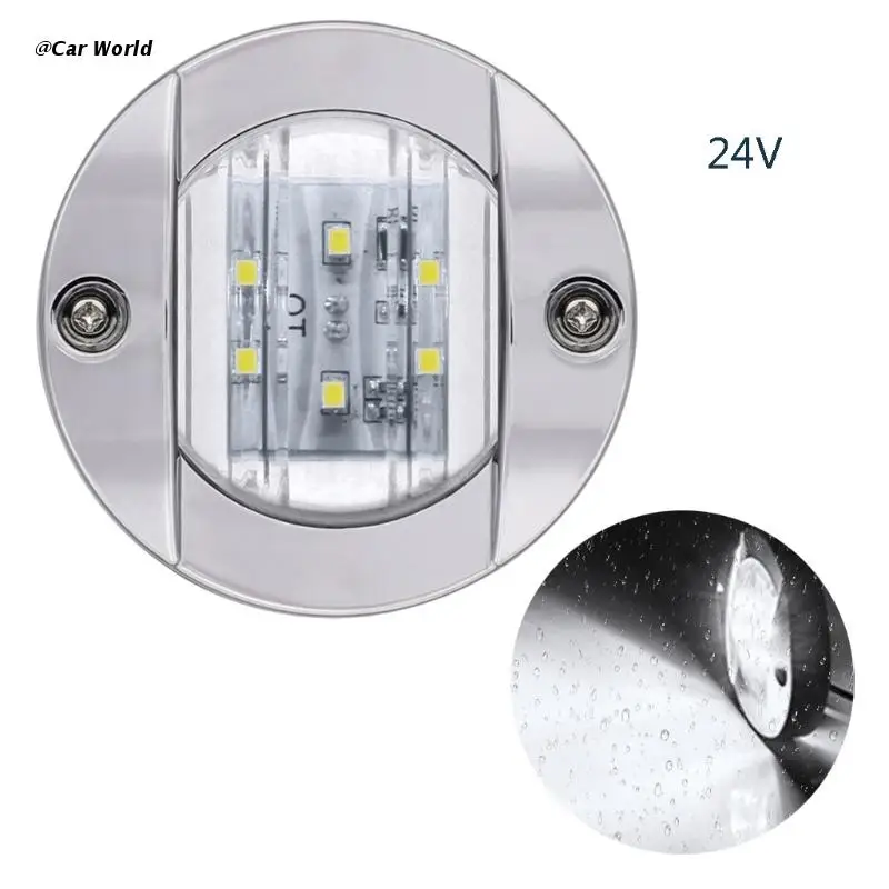 Luz LED de popa para barco de fácil instalación, luz nocturna brillante para yate, luz redonda de 75mm de diámetro, 12/24V