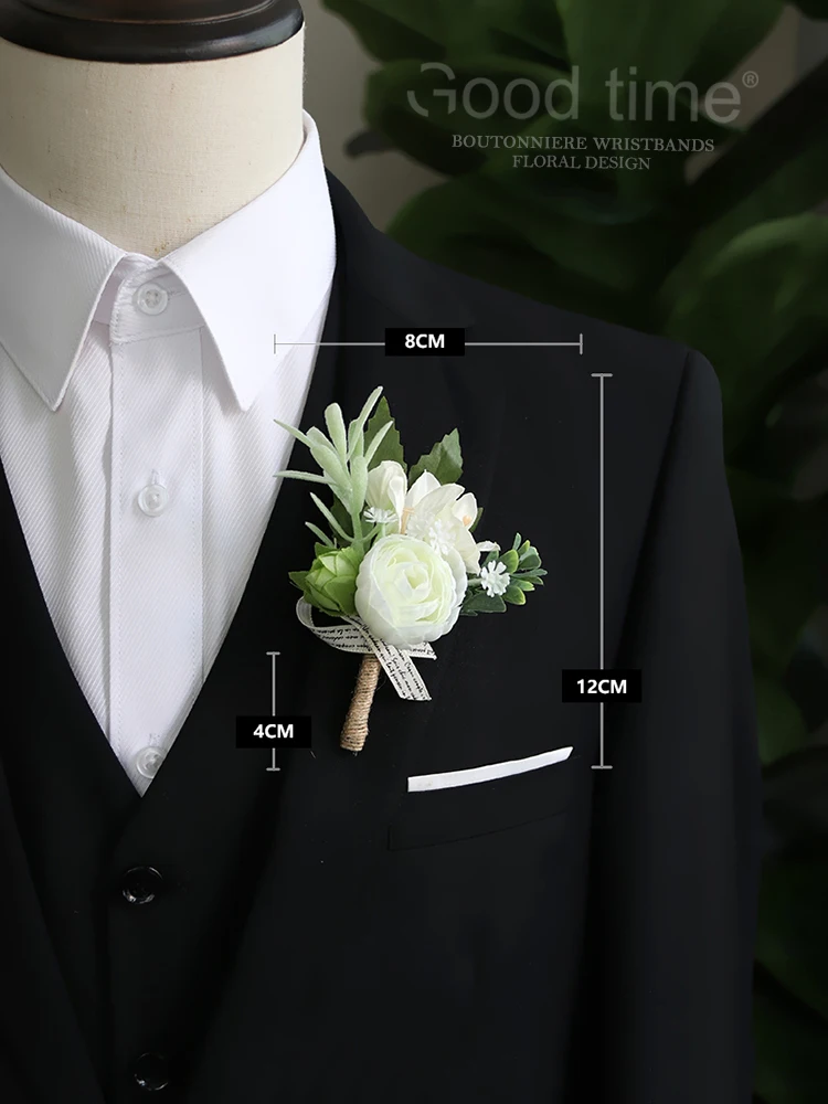 GT Lụa Corsages Boutonnieres Trang Trí Đám Cưới Hôn Nhân Hoa Hồng Wris Hoa Cho Khách Trắng