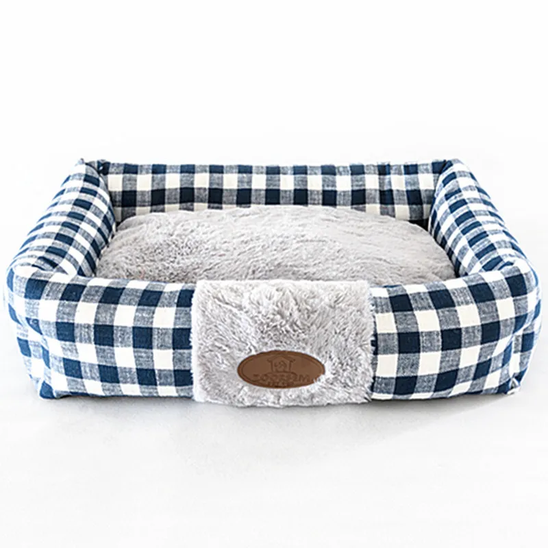 Autumn and Winter Warm Pet Supplies Home Fabric Plaid Square Cat Nest Creative Pet Nest Can Be Disassembled and Washed Dog Nest