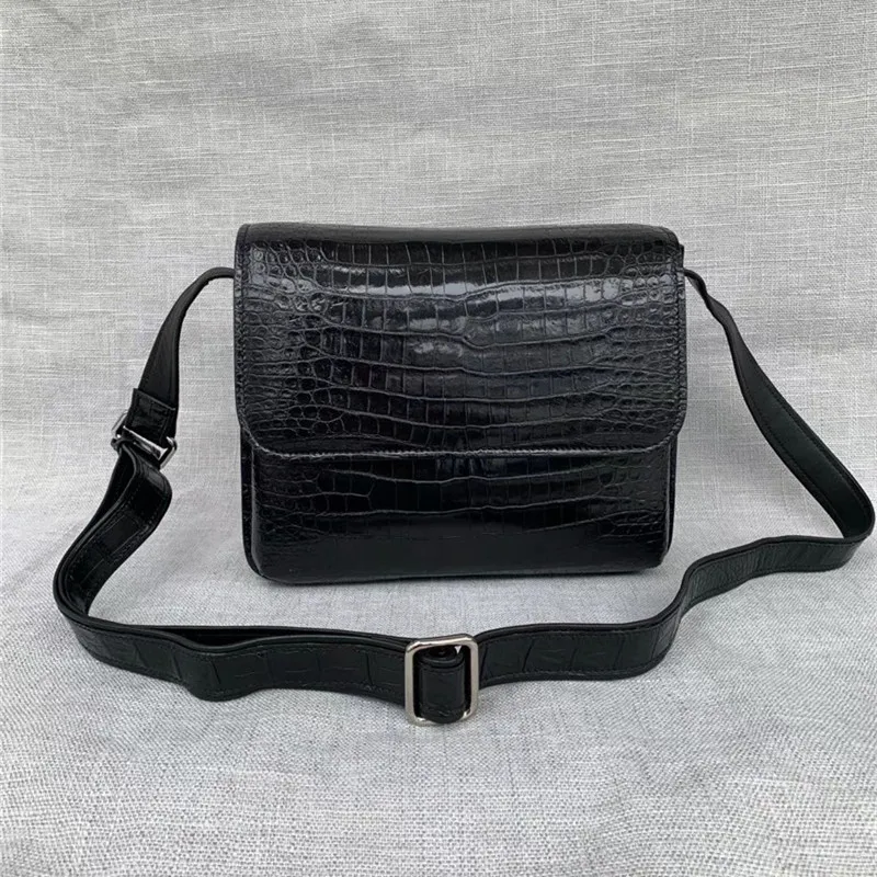 

Authentic Alligator Leather Male Casual Flap Purse Cross Shoulder Bag Genuine Crocodile Belly Skin Businessmen Messenger Bag