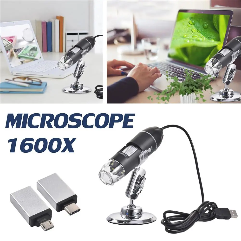 Mega pixel 1600X 8 LED microscopio digitale Type-C/Micro phone USB per PC lente d'ingrandimento elettronico Stereo USB endoscopio C
