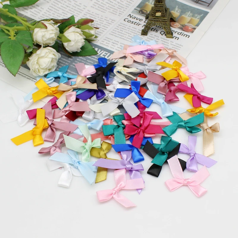 (50-200 Pcs/pack) Ribbon Bows Small Size Satin Ribbon Bow Flower Craft Decoration Handwork DIY Party DecorationTie