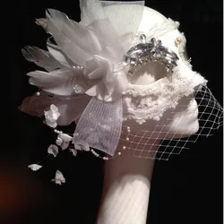 H3310 Custom Masquerade Italian White Feather Lace Mesh Yarn Mask Women Princess Party Fashion Halloween Christmas Elegant Masks