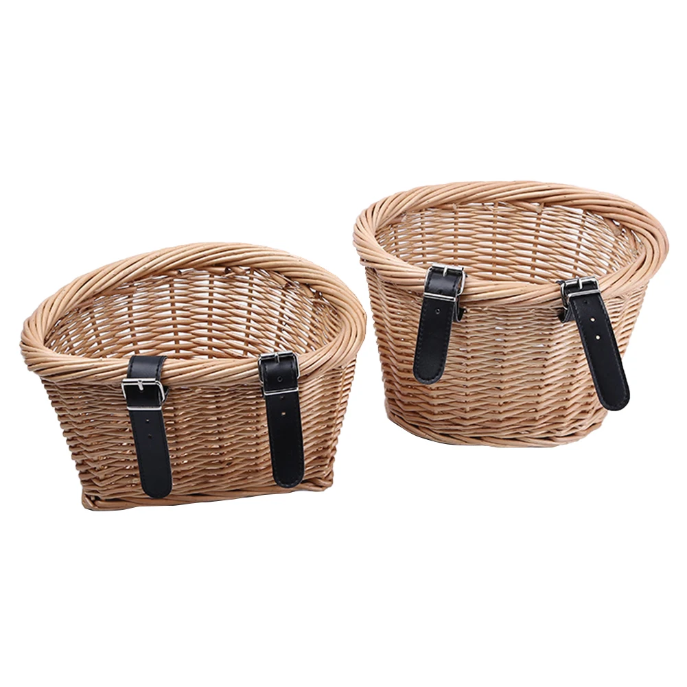 Bike Front Handlebar Basket Retro D-Shape Bicycle Bag Hand-woven Large Capacity Bike Storage Basket For Cycling Bike Accessories