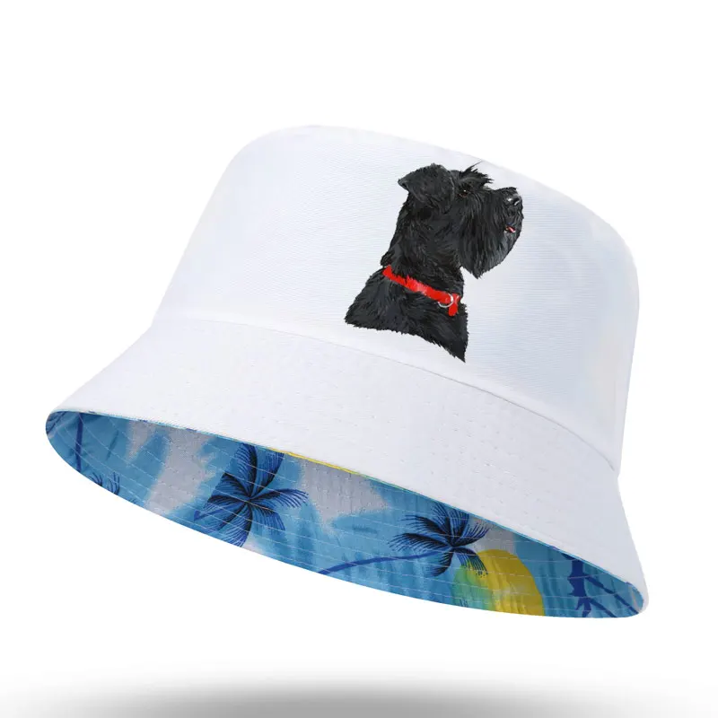 Miniature Black Schnauzer Head Print Men Women Bucket Hat Outdoor Panama Fishing Cap Fisherman Hat Fishing Hat